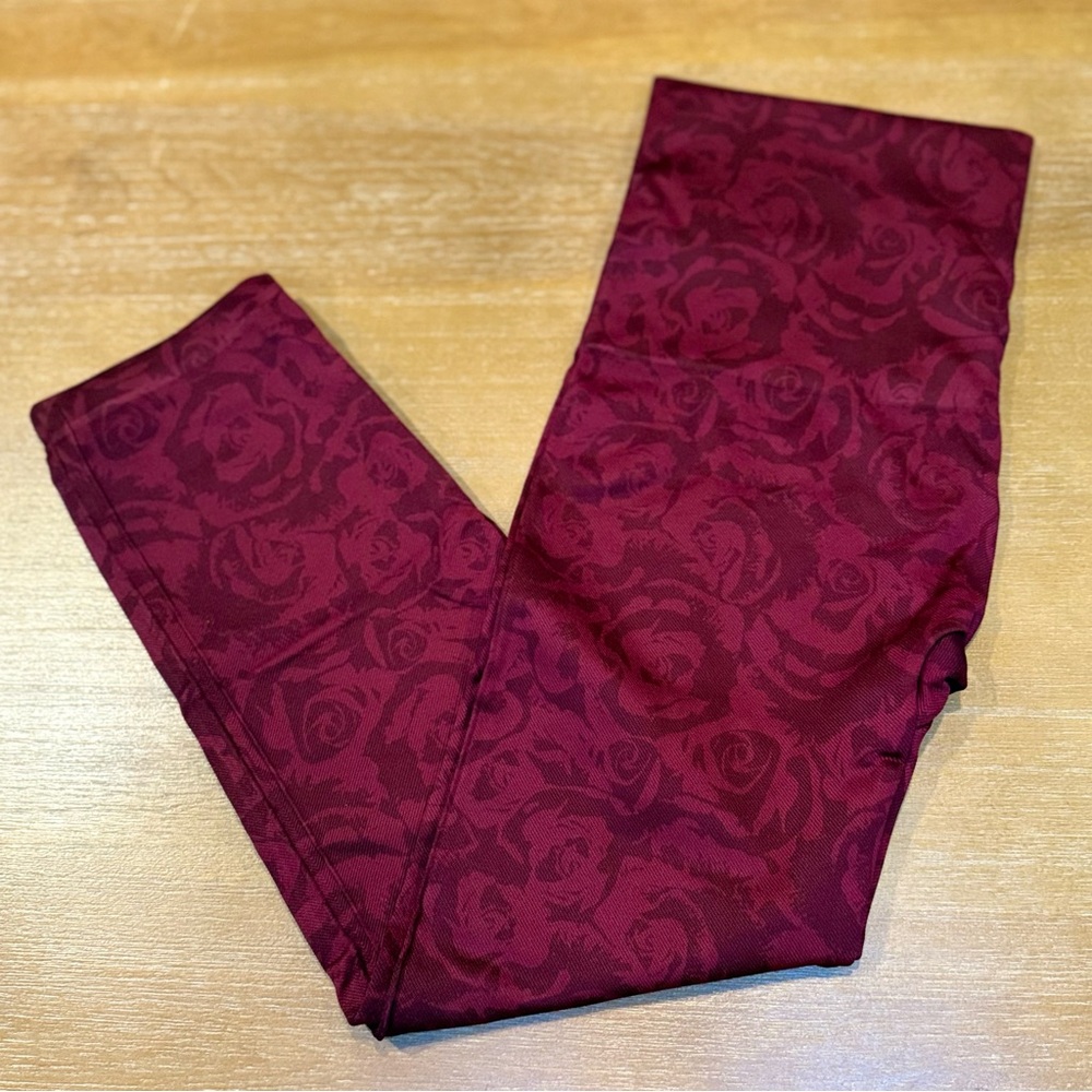 Spanx Look‎ At Me Cropped Seamless Shaping Garnet Rose Floral Leggings Size 2X